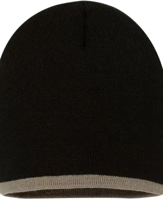 SP09 Sportsman  - 8 Inch Bottom Striped Knit Cap - Black/ Taupe