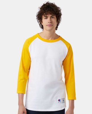 Champion T137 Raglan Baseball Tee in White/ gold