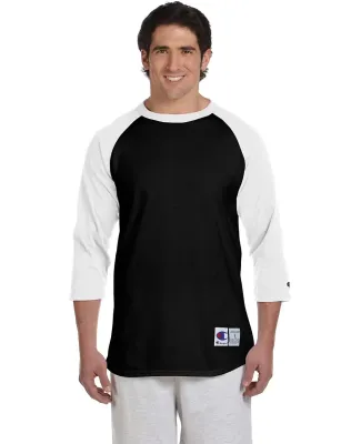 Champion T137 Raglan Baseball Tee in Black/ white