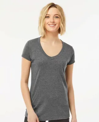 0244TC Tultex 244/Ladies' Poly-Rich Blend V-Neck T in Heather charcoal