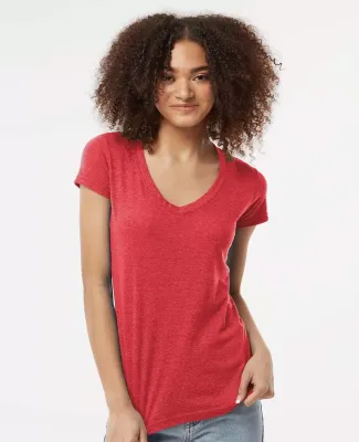 0244TC Tultex 244/Ladies' Poly-Rich Blend V-Neck T in Heather red