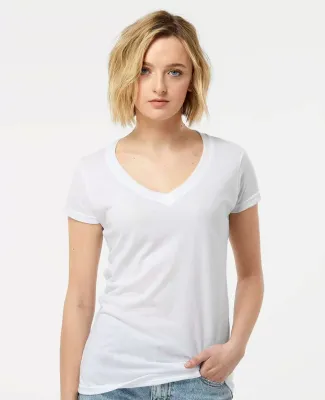0244TC Tultex 244/Ladies' Poly-Rich Blend V-Neck T in White