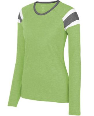 3012 Augusta Sportswear Ladies' Long-Sleeve Fanati in Lime/ slate/ white