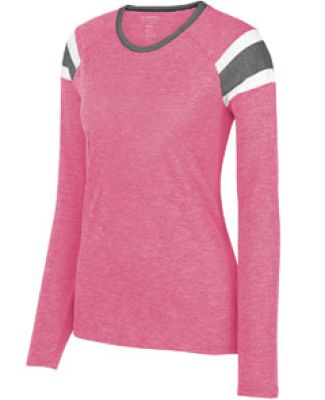 3012 Augusta Sportswear Ladies' Long-Sleeve Fanati in Power pink/ slate/ white