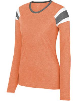 3012 Augusta Sportswear Ladies' Long-Sleeve Fanati in Light orange/ slate/ white