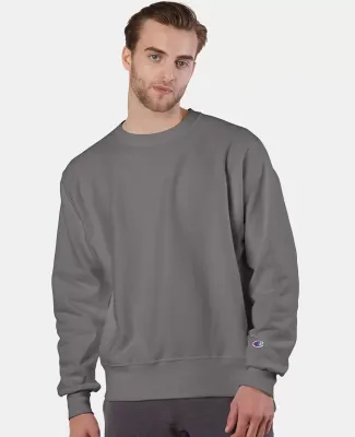 Champion S1049 Logo Reverse Weave Pullover Sweatsh in Stone grey