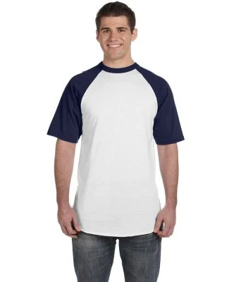 423 Augusta Sportswear Adult Short-Sleeve Baseball in White/ navy