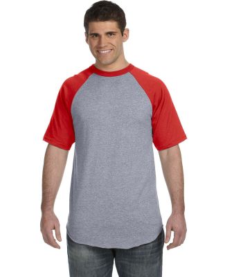 423 Augusta Sportswear Adult Short-Sleeve Baseball in Athletic heather/ red