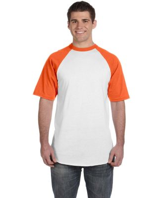 423 Augusta Sportswear Adult Short-Sleeve Baseball in White/ orange