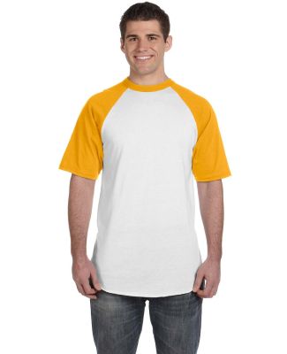 423 Augusta Sportswear Adult Short-Sleeve Baseball in White/ gold