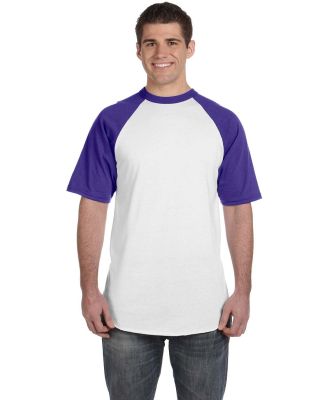 423 Augusta Sportswear Adult Short-Sleeve Baseball in White/ purple