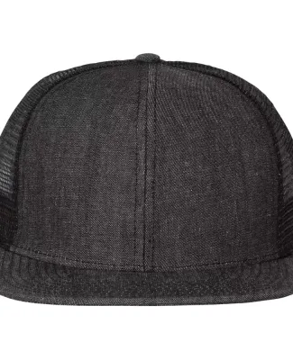 Mega Cap 6997B Flat Bill Six-Panel Trucker Cap Black Denim