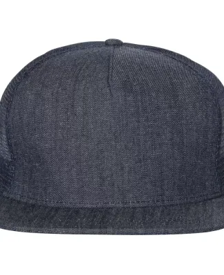 Mega Cap 6997C Flat Bill Five-Panel Trucker Cap in Navy denim/ navy