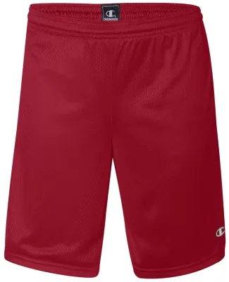 S162 Champion Logo Long Mesh Shorts with Pockets Scarlet
