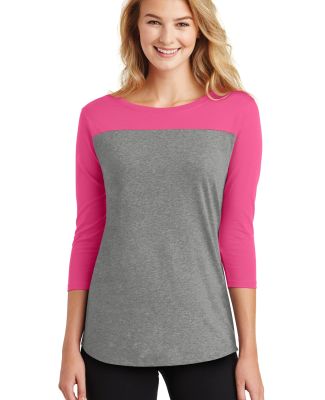 District DT2700    Juniors Rally 3/4-Sleeve Tee in Dark fuchsia/ grey frost