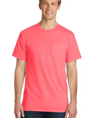 Port & Co PC099P mpany   Pigment-Dyed Pocket Tee Neon Coral