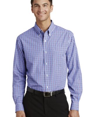 Port Authority S654    Long Sleeve Gingham Easy Ca in Blue/purple