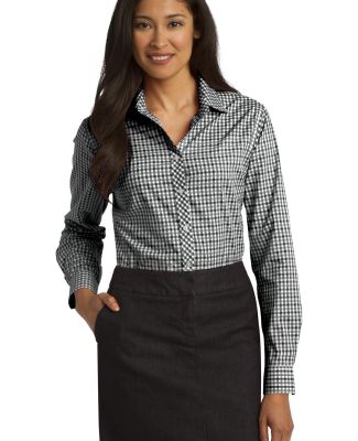 Port Authority L654    Ladies Long Sleeve Gingham  in Black/charcoal