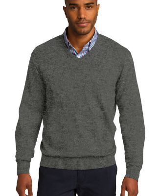 Port Authority SW285    V-Neck Sweater in Charcoal hthr
