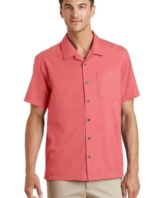 Port Authority S662    Textured Camp Shirt in Deep coral