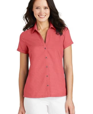 Port Authority L662    Ladies Textured Camp Shirt in Deep coral
