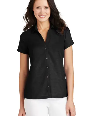 Port Authority L662    Ladies Textured Camp Shirt Black