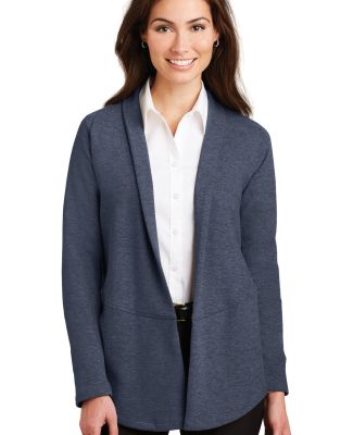 Port Authority L807    Ladies Interlock Cardigan in Estate blue heather/ charcoal heather