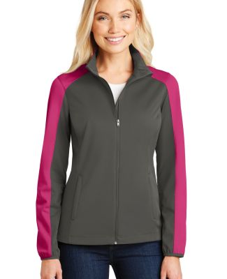 Port Authority L718    Ladies Active Colorblock So in Grey steel/ pink azalea