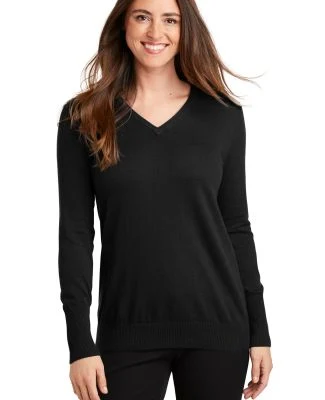 Port Authority LSW285 Ladies V Neck Sweater in Black