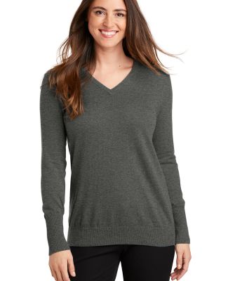 Port Authority LSW285 Ladies V Neck Sweater in Charcoal hthr