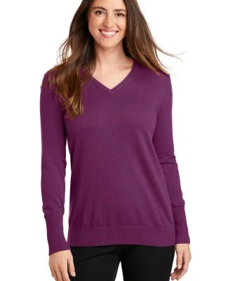 Port Authority LSW285 Ladies V Neck Sweater in Deep berry