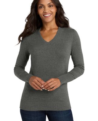 Port Authority LSW285 Ladies V Neck Sweater in Charcoal heather