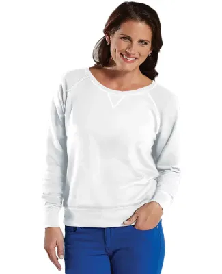 LAT 3762 Women's Slouchy French Terry Pullover in White