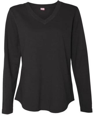LAT 3761 Women's V-Neck French Terry Pullover BLACK