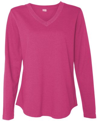 LAT 3761 Women's V-Neck French Terry Pullover HOT PINK