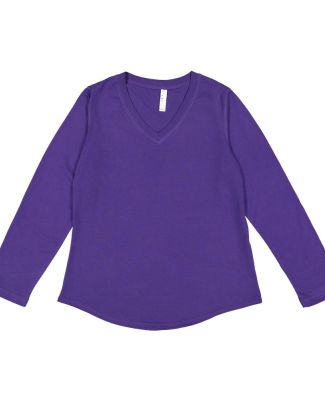 LAT 3761 Women's V-Neck French Terry Pullover PURPLE