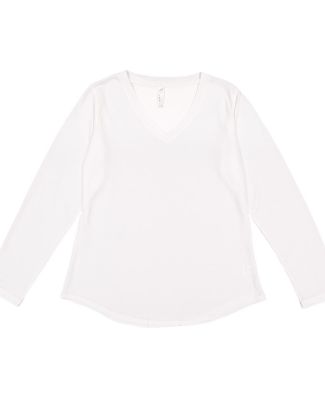 LAT 3761 Women's V-Neck French Terry Pullover WHITE