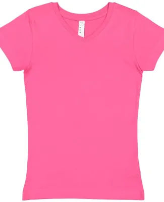 LAT 2607 Girls' V-Neck Fine Jersey T-Shirt HOT PINK