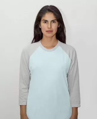 Los Angeles Apparel FF53 Raglan Baseball Tee in Light blue/ heather grey