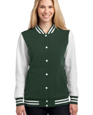 Sport Tek LST270 Sport-Tek Ladies Fleece Letterman in Forest grn/wht
