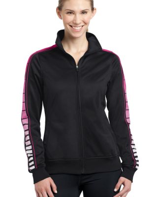 Sport Tek LST93 Sport-Tek Ladies Dot Sublimation T in Black/pink ras