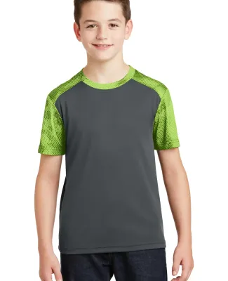 Sport Tek YST371 Sport-Tek Youth CamoHex Colorbloc in Iron gry/limes