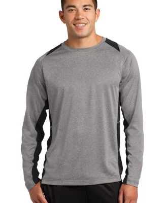 Sport Tek ST361LS Sport-Tek Long Sleeve Heather Co in Vnt he/black