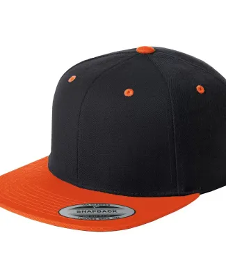 Sport Tek STC19 Sport-Tek® Flat Bill Snapback Cap in Black/orange