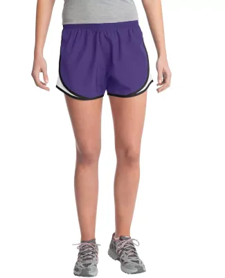 Sport Tek LST304 Sport-Tek Ladies Cadence Shorts in Purple/wht/blk