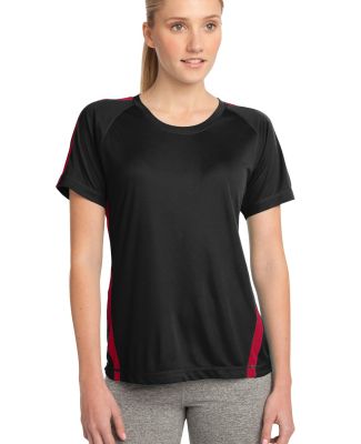 Sport Tek LST351 Sport-Tek Ladies Colorblock PosiC in Black/tr red