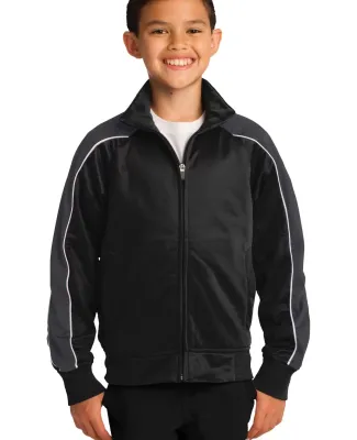 Sport Tek YST92 Sport-Tek Youth Piped Tricot Track Blk/Irn Gry/Wh