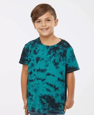 Dyenomite 20BCR Youth Crystal Tie Dye T-Shirt in Black/ teal
