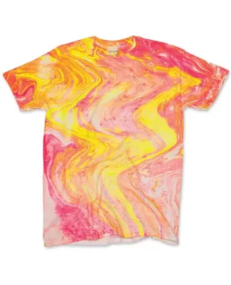 Dyenomite 20BMR Youth Marble Tie Dye T-Shirt Fluorescent Pink/ Fluorescent Yellow
