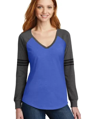 DM477 District Made Ladies Game Long Sleeve V-Neck He Tr Roy/H Ch